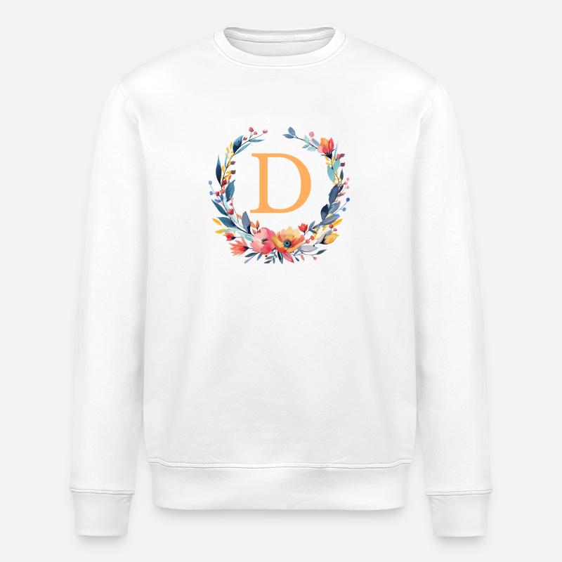 D Monogram, Flower Wreath, Personalizable - Stanley/Stella ROLLER Unisex Organic Sweatshirt - white