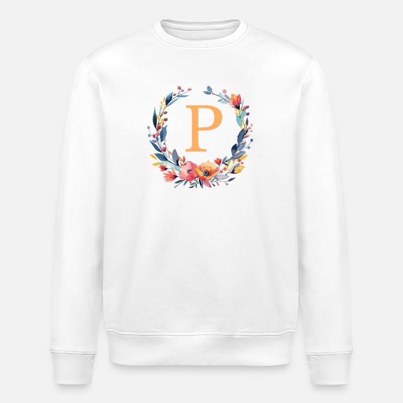 P Monogram, Couronne de fleurs, Personnalisable - Sweat bio ROLLER Stanley/Stella Unisexe - blanc