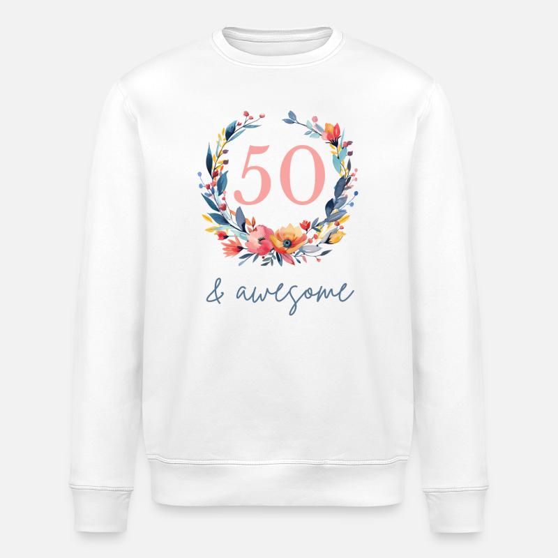 50 & awesome! customizable - Stanley/Stella ROLLER Unisex Organic Sweatshirt - white