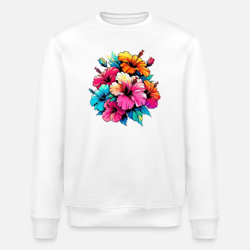Fleurs d’hibiscus - Sweat bio ROLLER Stanley/Stella Unisexe - blanc
