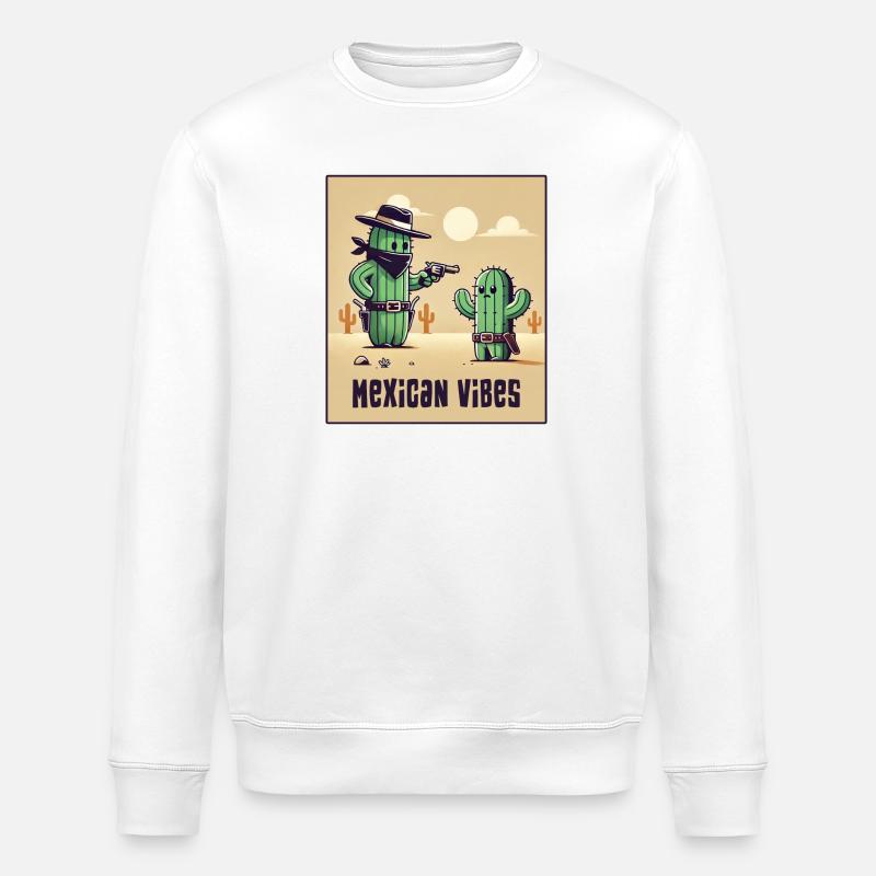 Mexico cactus design - Stanley/Stella ROLLER Unisex Organic Sweatshirt - white