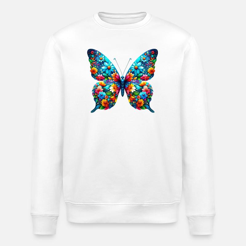 papillon fleurs fleurs marguerites marguerites - Sweat bio ROLLER Stanley/Stella Unisexe - blanc