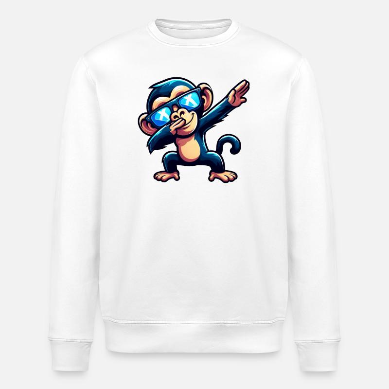 Schimpanse Dab Cool Sonnenbrille Regenbogen - Stanley/Stella Unisex Bio-Sweatshirt ROLLER - Weiß