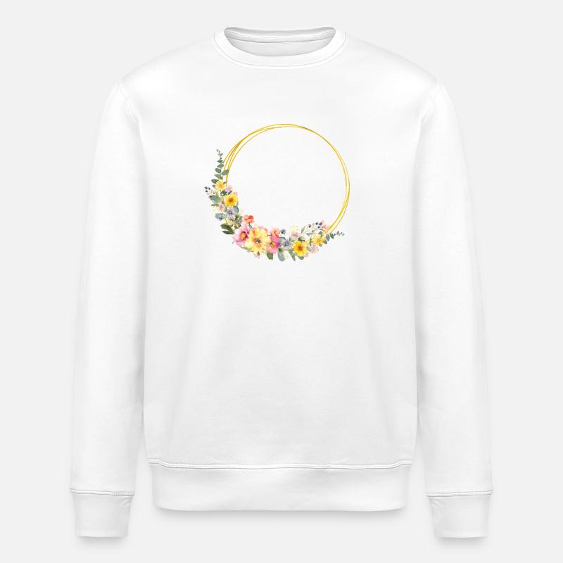 Bunter, Blumen-Kranz, personalisierbar - Stanley/Stella Unisex Bio-Sweatshirt ROLLER - Weiß