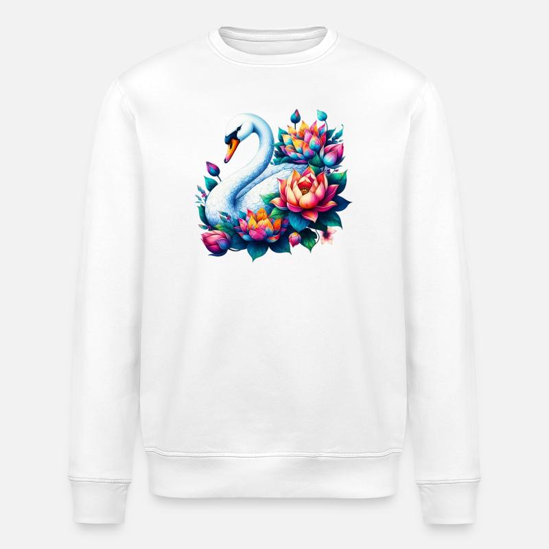 Schwan verziert mit Lotusblüten - Stanley/Stella Unisex Bio-Sweatshirt ROLLER - Weiß