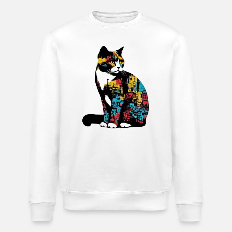 Cat - Stanley/Stella ROLLER Unisex Organic Sweatshirt - white