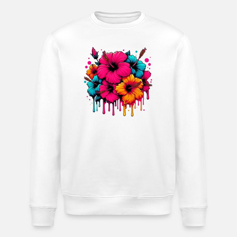 Fleurs d’hibiscus - Sweat bio ROLLER Stanley/Stella Unisexe - blanc