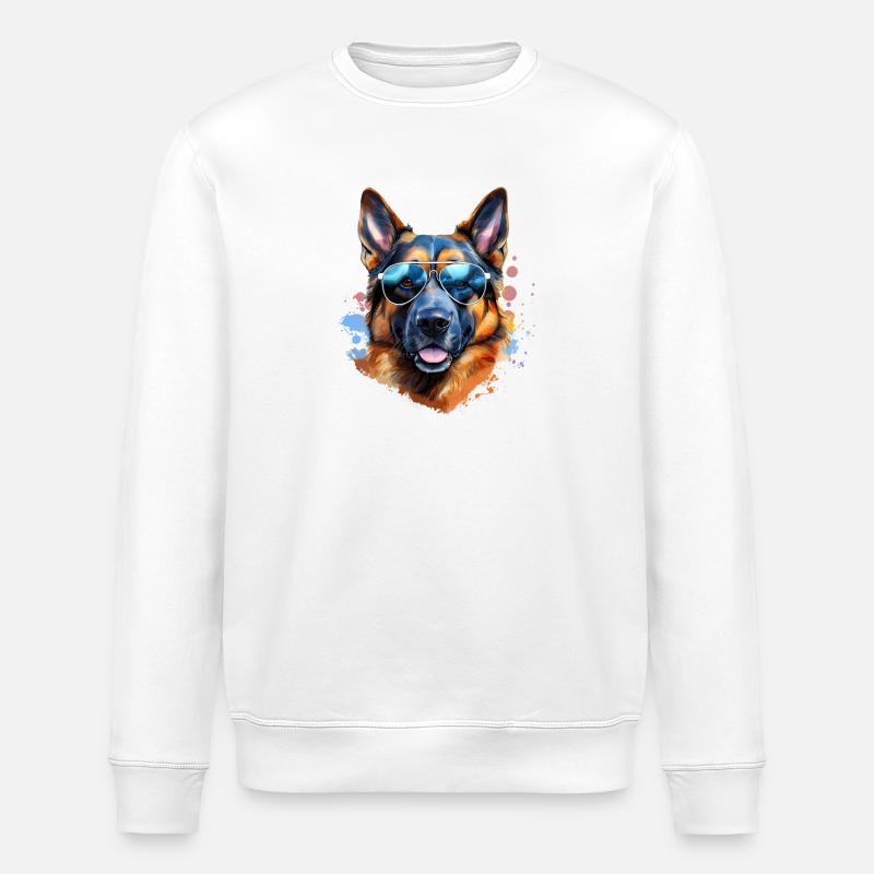 Deutscher Schäferhund mit Sonnenbrille - Stanley/Stella Unisex Bio-Sweatshirt ROLLER - Weiß
