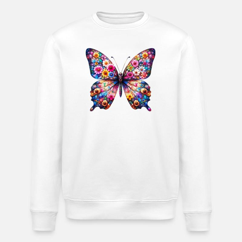 Schmetterling mit Blumen verziert - Stanley/Stella Unisex Bio-Sweatshirt ROLLER - Weiß