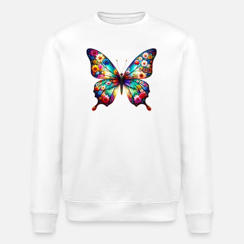 Schmetterling mit Blumen verziert - Stanley/Stella Unisex Bio-Sweatshirt ROLLER - Weiß