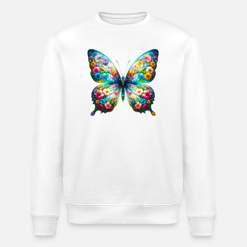 Schmetterling mit Blumen verziert - Stanley/Stella Unisex Bio-Sweatshirt ROLLER - Weiß