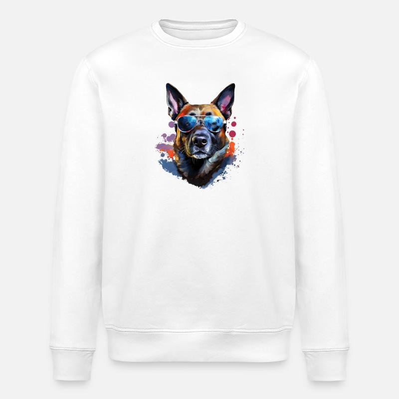 Malinois mit Sonnenbrille - Stanley/Stella Unisex Bio-Sweatshirt ROLLER - Weiß