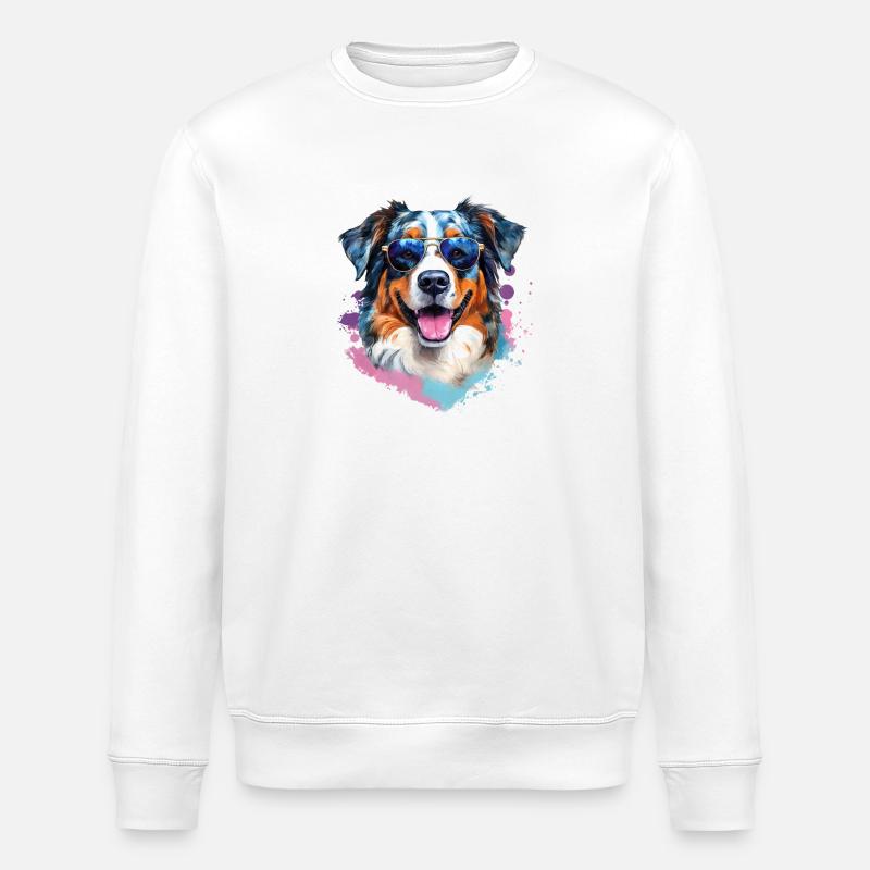 Australian Shepherd mit Sonnenbrille - Stanley/Stella Unisex Bio-Sweatshirt ROLLER - Weiß