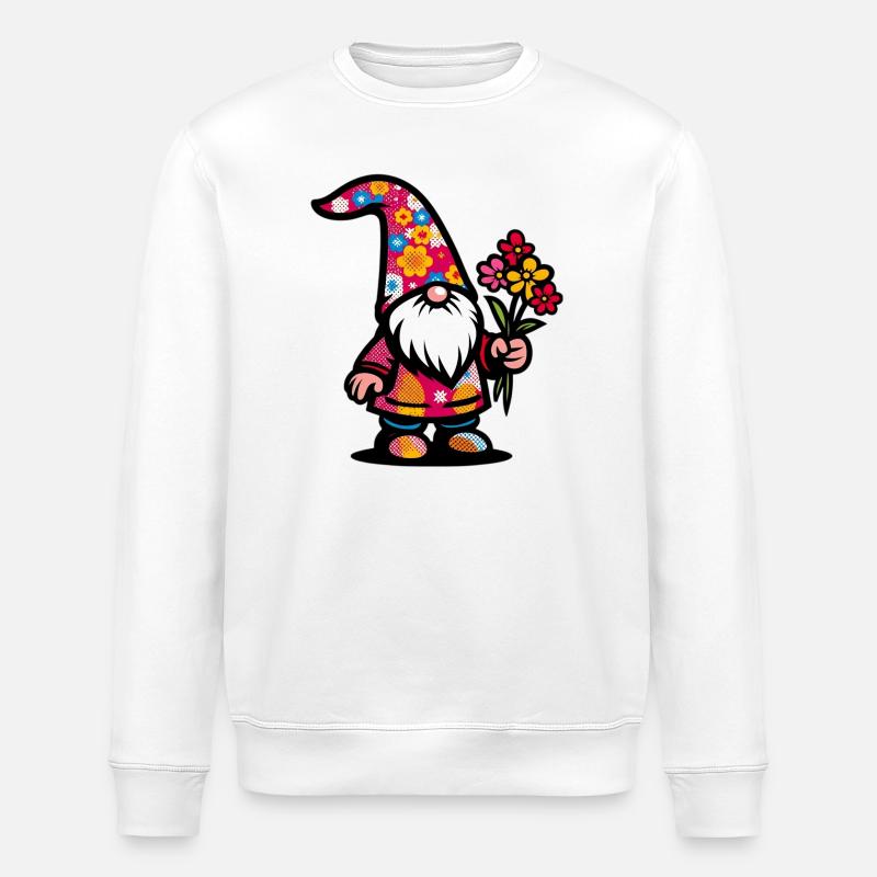 Zwerg mit Blumen - Stanley/Stella Unisex Bio-Sweatshirt ROLLER - Weiß