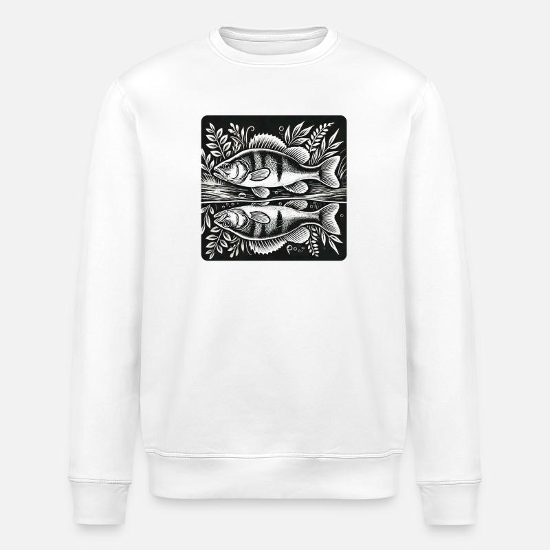 Perch Angler Silhouette Design - Stanley/Stella ROLLER Unisex Organic Sweatshirt - white
