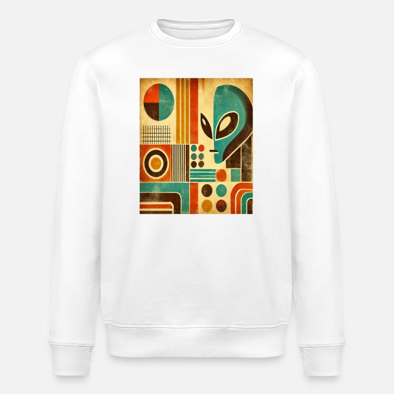 Retro abstraktes Bild mit Alien-Gesicht. - Stanley/Stella Unisex Bio-Sweatshirt ROLLER - Weiß