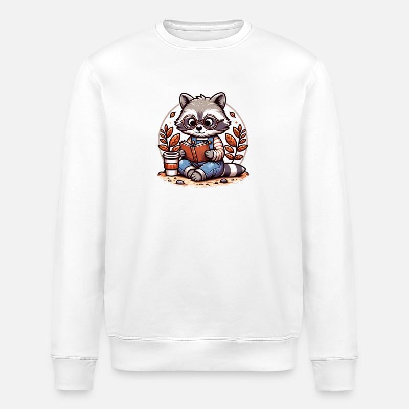 Niedlicher Leser Waschbär Illustration - Stanley/Stella Unisex Bio-Sweatshirt ROLLER - Weiß