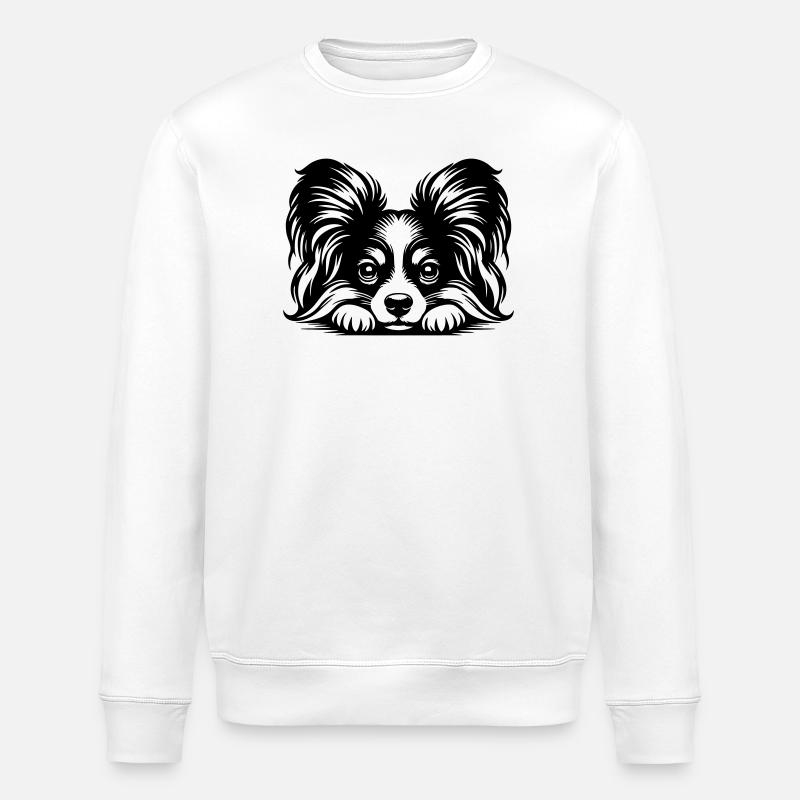 Papillon Head with Paws - Stanley/Stella ROLLER Unisex Organic Sweatshirt - white