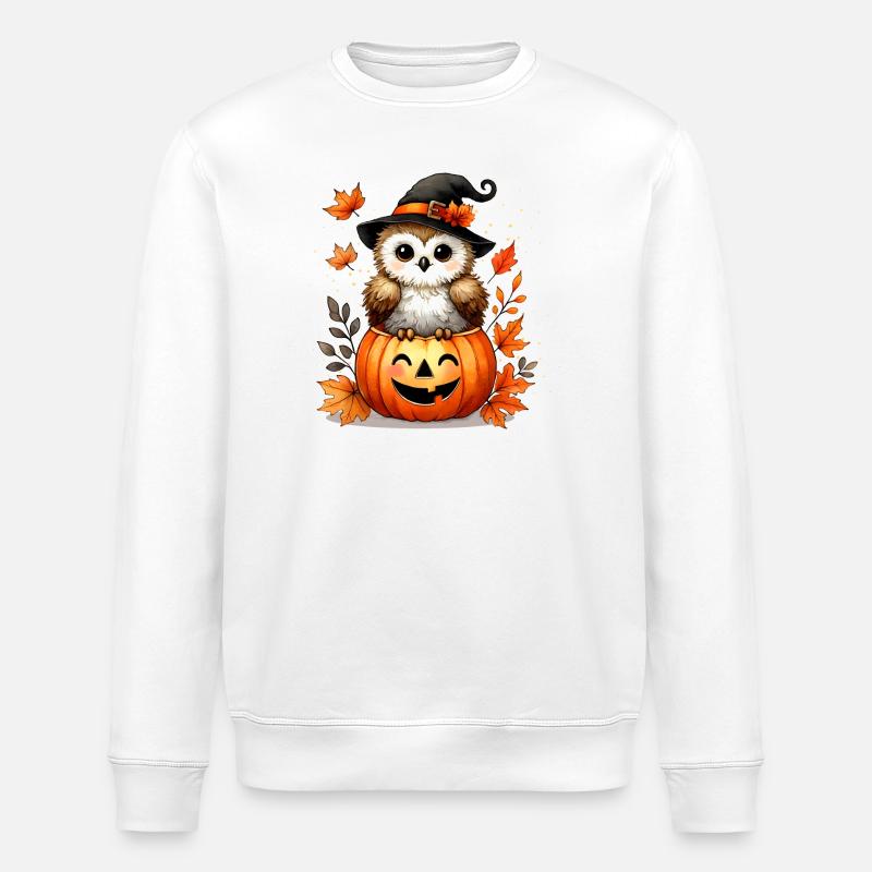 Halloween-Eule im Kürbis:herbstlicher Gruselspaß - Stanley/Stella Unisex Bio-Sweatshirt ROLLER - Weiß