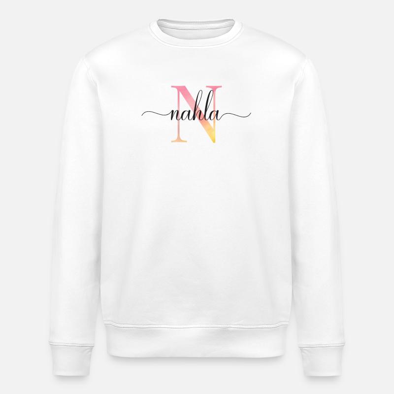 N | Monogramme | Nom | Nahla |Aquarelle - Sweat bio ROLLER Stanley/Stella Unisexe - blanc