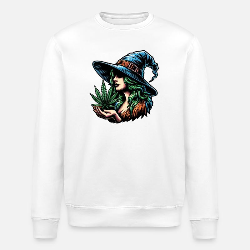 Witch with Marijuana - cool cannabis design - Stanley/Stella ROLLER Unisex Organic Sweatshirt - white