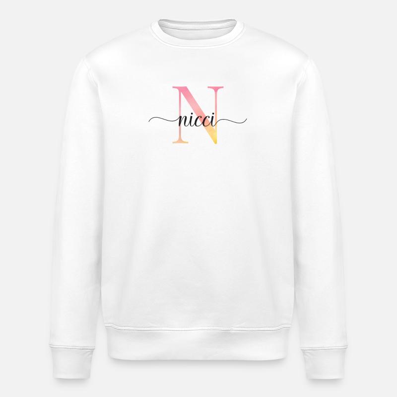 N | Monogramme | Nom | Nicci |Aquarelle - Sweat bio ROLLER Stanley/Stella Unisexe - blanc