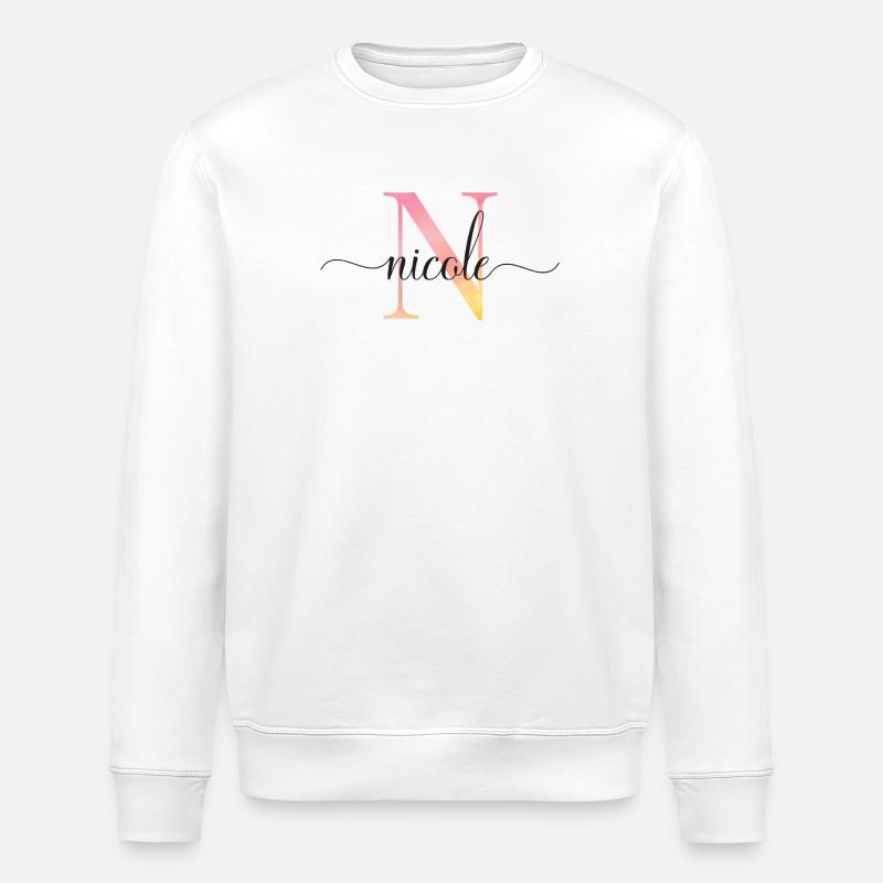 N | Monogramme | Nom | Nicole |Aquarelle - Sweat bio ROLLER Stanley/Stella Unisexe - blanc