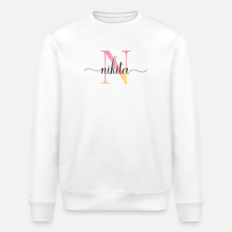 N | Monogramme | Nom | Nikita |Aquarelle - Sweat bio ROLLER Stanley/Stella Unisexe - blanc