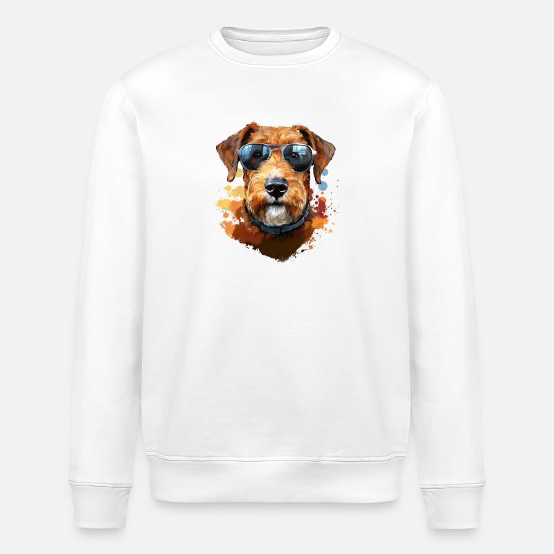 Airedale Terrier mit Sonenbrille - Stanley/Stella Unisex Bio-Sweatshirt ROLLER - Weiß