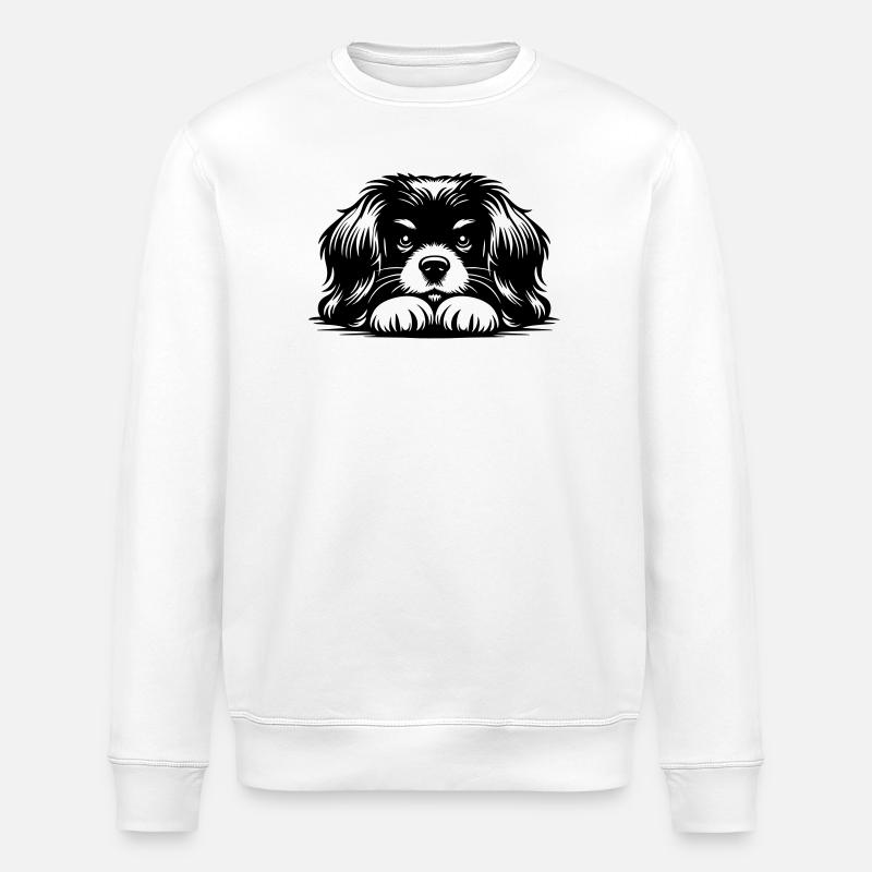 Tibetan Spaniel Head with Paws - Stanley/Stella ROLLER Unisex Organic Sweatshirt - white