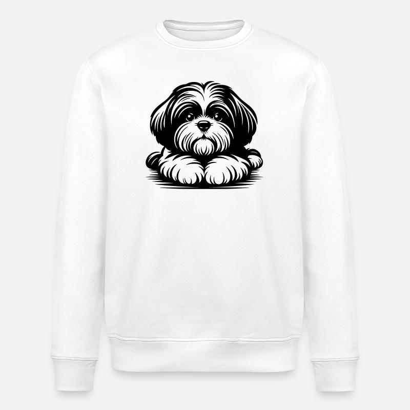 Shih Tzu Kopf mit Pfoten - Stanley/Stella Unisex Bio-Sweatshirt ROLLER - Weiß