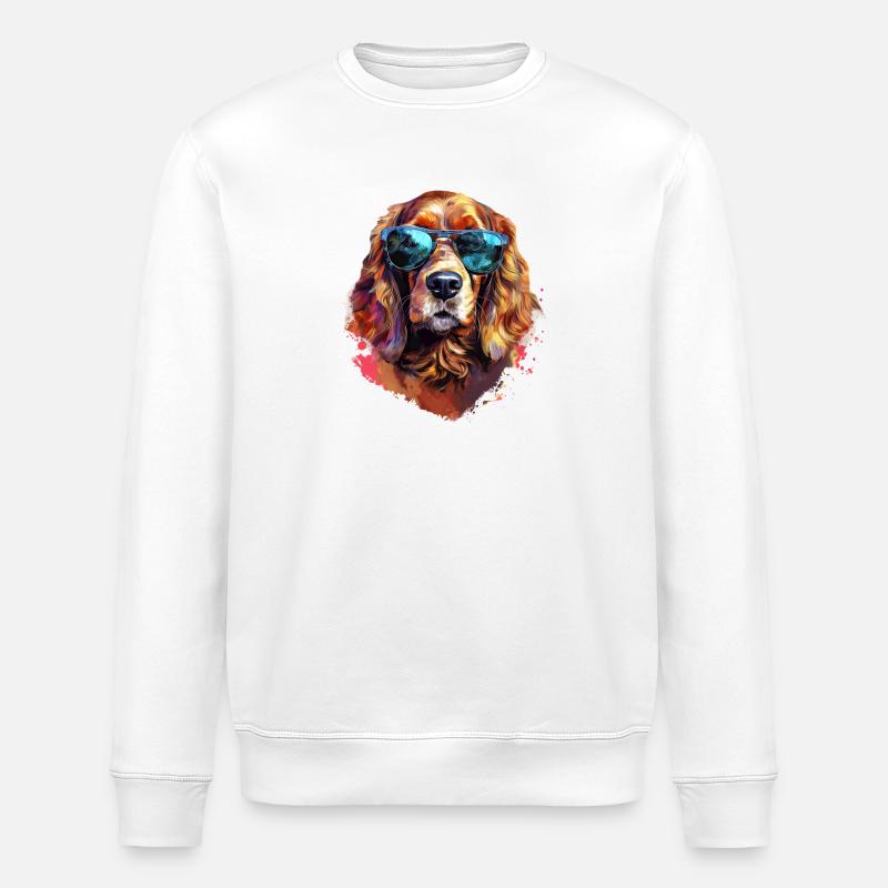 Cocker Spaniel with Sunglasses - Stanley/Stella ROLLER Unisex Organic Sweatshirt - white