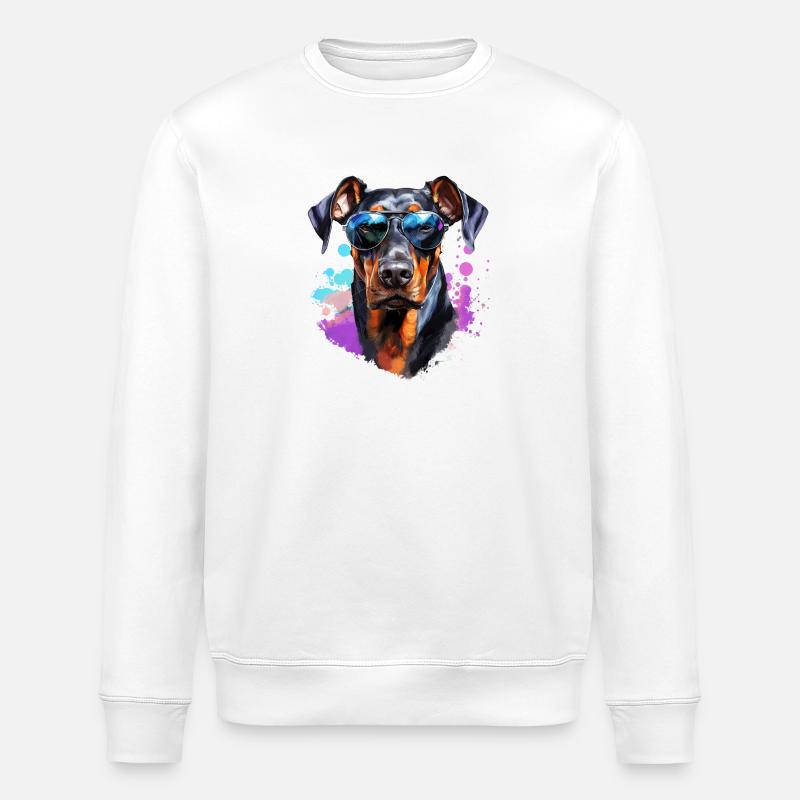 Dobermann mit Sonnenbrille - Stanley/Stella Unisex Bio-Sweatshirt ROLLER - Weiß