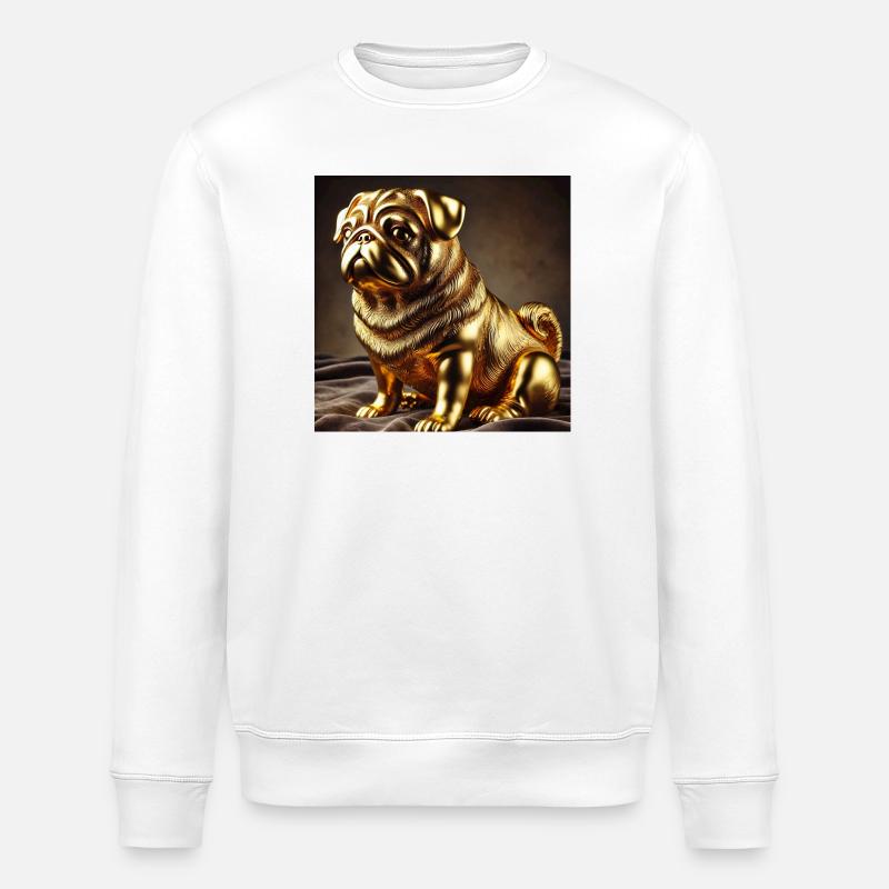 Goldener Pug Skulptur - Stanley/Stella Unisex Bio-Sweatshirt ROLLER - Weiß
