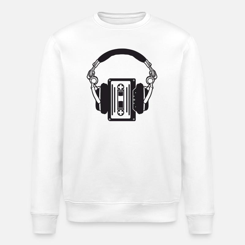 Retro-Kopfhörer mit Boho-Kassetten - Stanley/Stella Unisex Bio-Sweatshirt ROLLER - Weiß