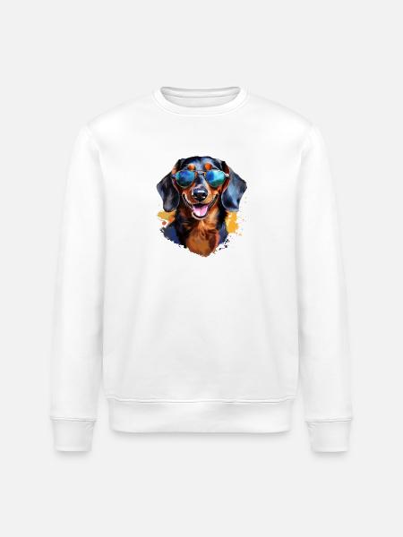 Dachshund with sunglasses - Stanley/Stella ROLLER Unisex Organic Sweatshirt - white