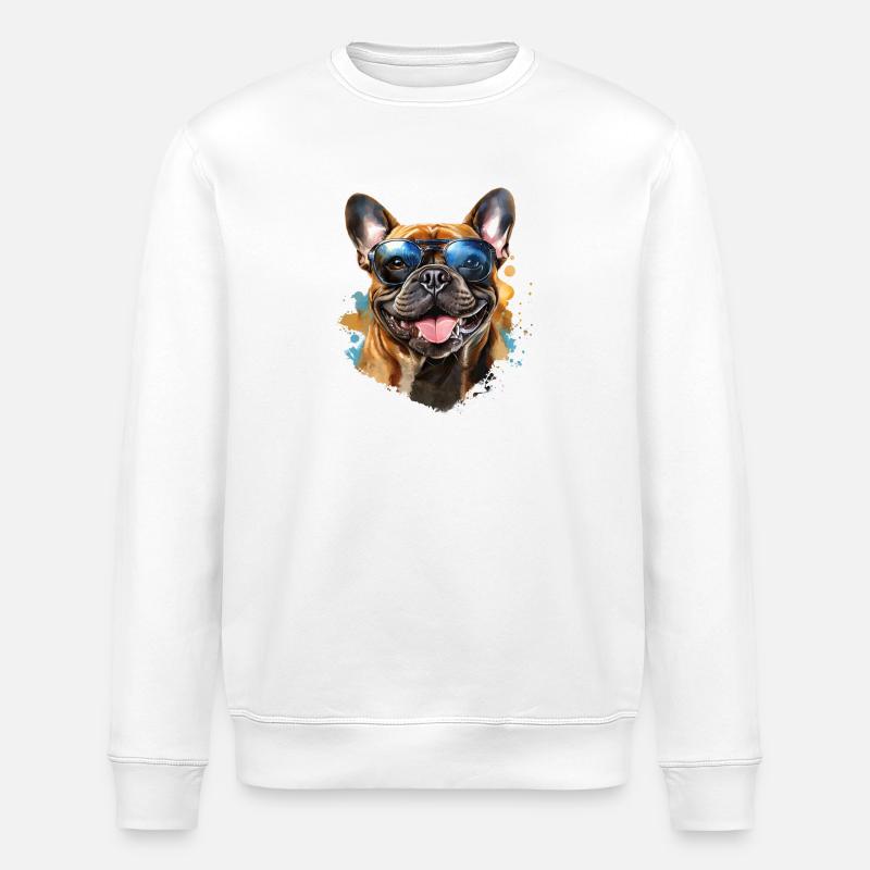 Frenchie avec lunettes de soleil - Sweat bio ROLLER Stanley/Stella Unisexe - blanc