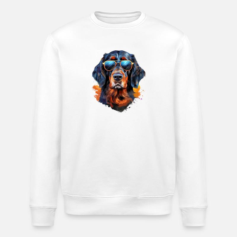 Gordon Setter with sunglasses - Stanley/Stella ROLLER Unisex Organic Sweatshirt - white