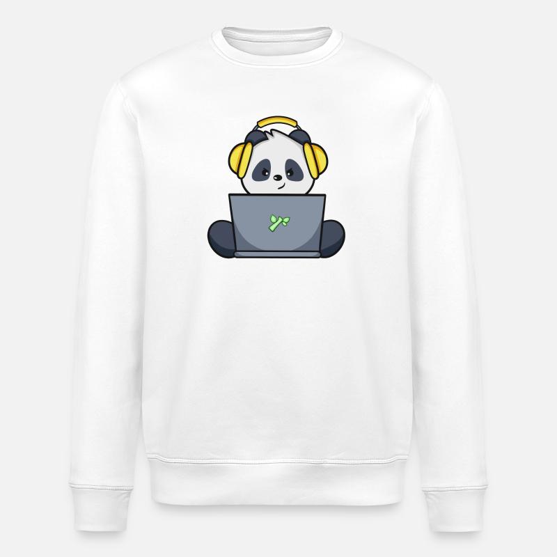 Gaming Panda mit gelbem Headset - Stanley/Stella Unisex Bio-Sweatshirt ROLLER - Weiß