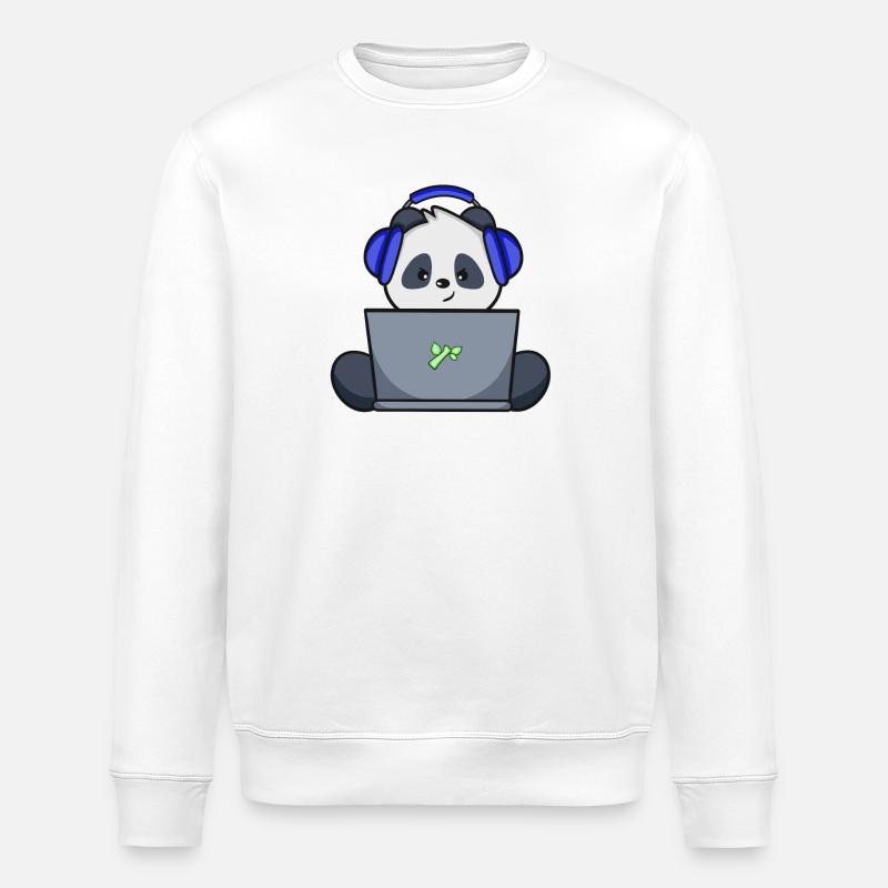Gaming Panda with blue headset - Stanley/Stella ROLLER Unisex Organic Sweatshirt - white