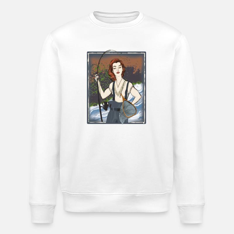 Femme forte à la pêche - Sweat bio ROLLER Stanley/Stella Unisexe - blanc