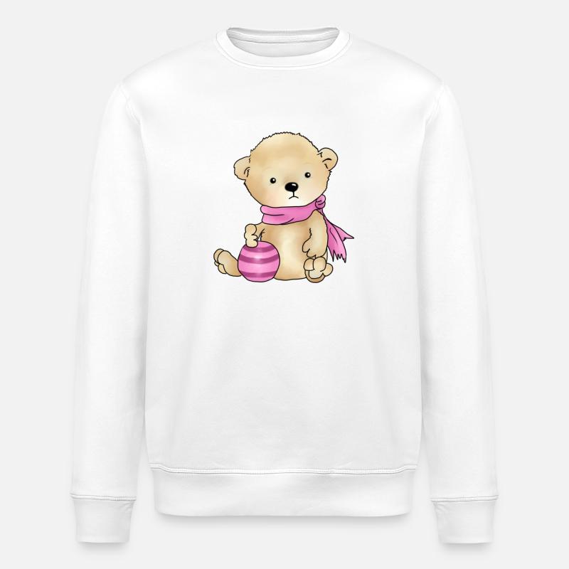 Bär mit rosa Ball - Stanley/Stella Unisex Bio-Sweatshirt ROLLER - Weiß