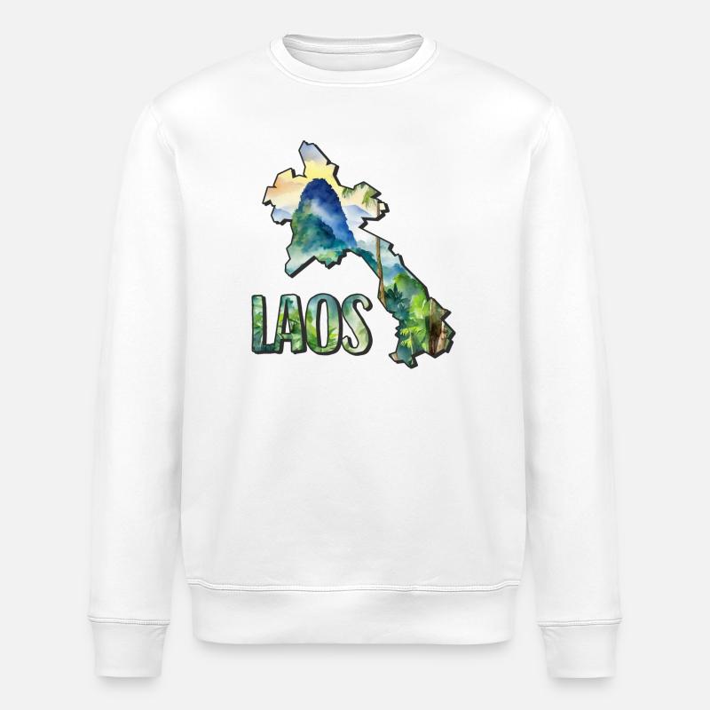 Carte à l’aquarelle du Laos - Sweat bio ROLLER Stanley/Stella Unisexe - blanc
