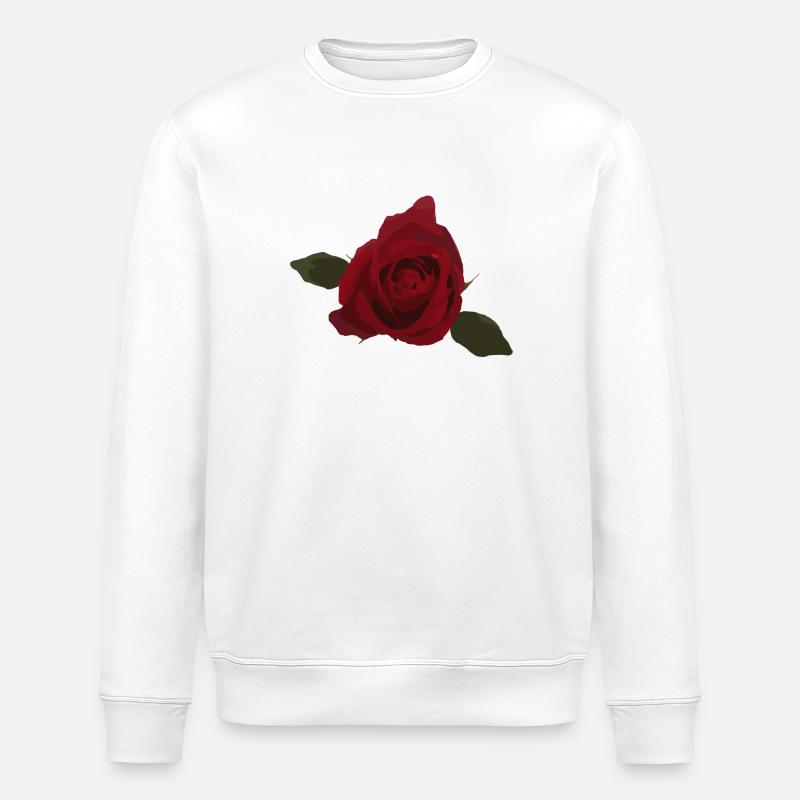 Rote Rose, Blume, Draufsicht - Stanley/Stella Unisex Bio-Sweatshirt ROLLER - Weiß