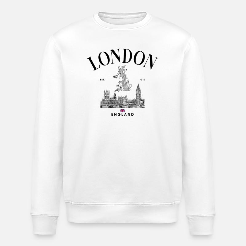 Tiny Union Jack on Black - Stanley/Stella ROLLER Unisex Organic Sweatshirt - white
