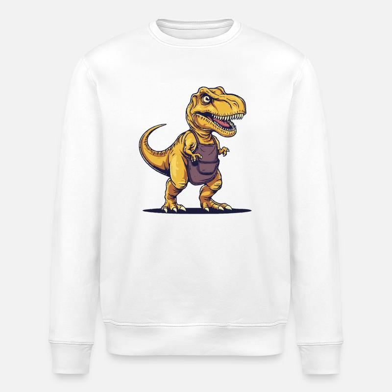Humorous dinosaur with apron - Stanley/Stella ROLLER Unisex Organic Sweatshirt - white