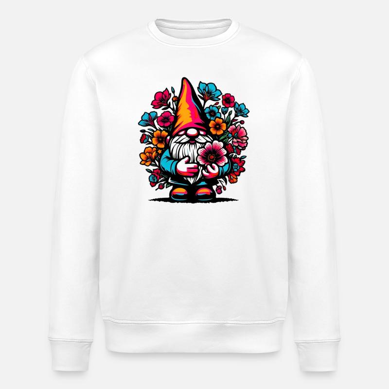 Zwerg mit Blumen - Stanley/Stella Unisex Bio-Sweatshirt ROLLER - Weiß
