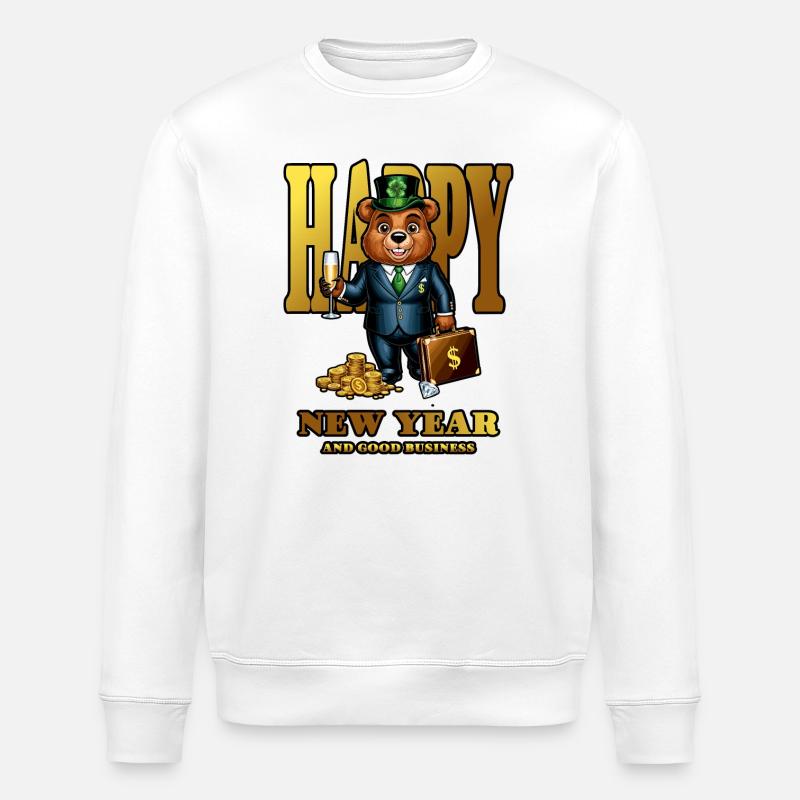 Neujahr Glücks Bär - Stanley/Stella Unisex Bio-Sweatshirt ROLLER - Weiß