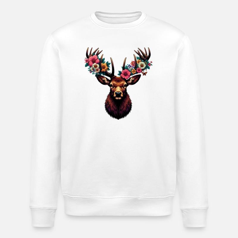 Cerf avec des fleurs - Sweat bio ROLLER Stanley/Stella Unisexe - blanc