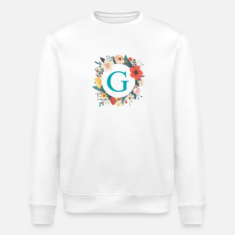 G Monogramm, Blumen-Kranz, personalisierbar - Stanley/Stella Unisex Bio-Sweatshirt ROLLER - Weiß